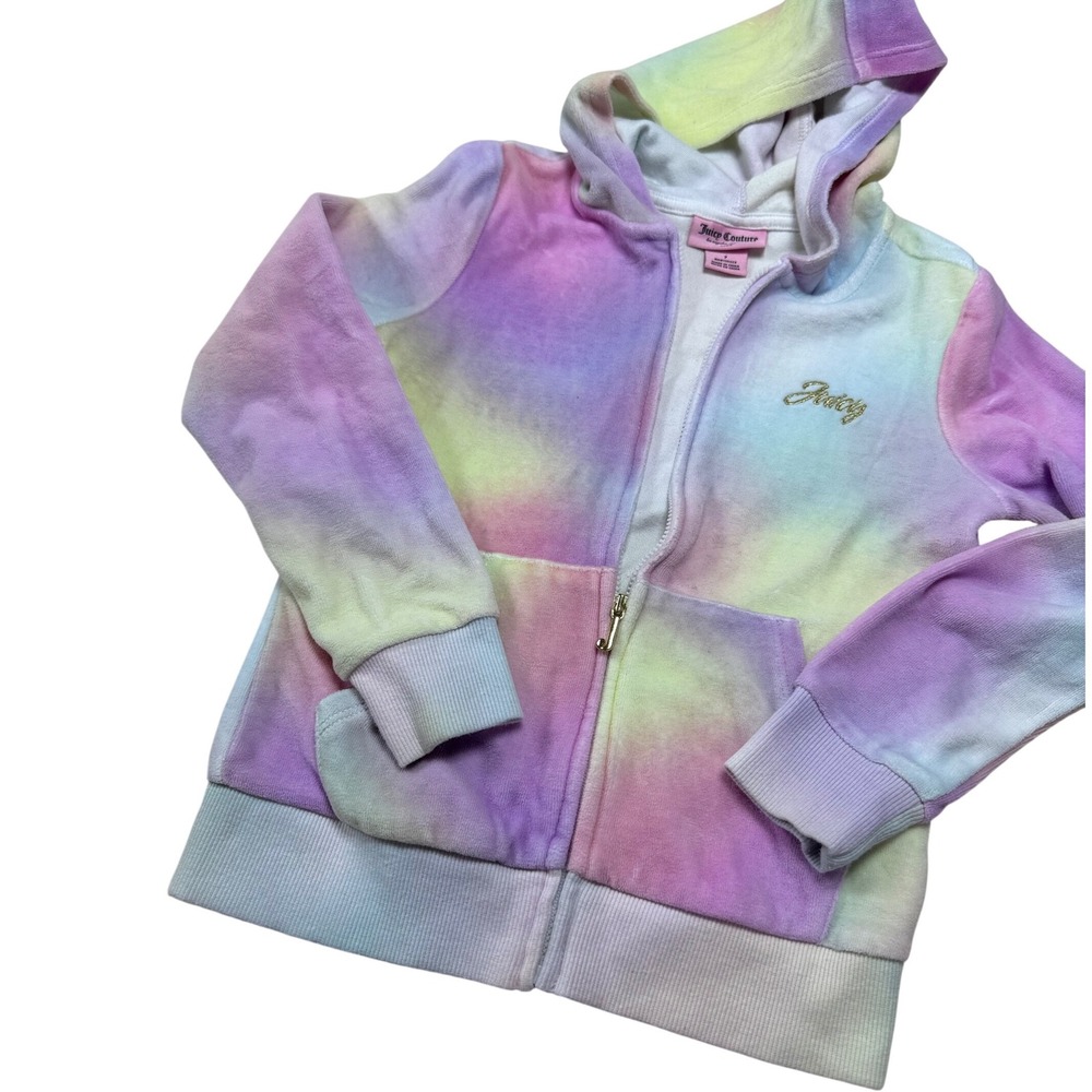 Juicy Couture Kids Girls Pastel Tie Dye Velour Zip Up Hoodie Sweatshirt Size 7